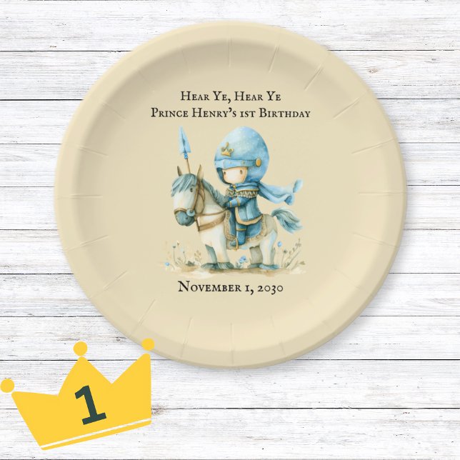 Hear Ye Medieval Knight Boy’s 1st Birthday Paper Plate (Hear Ye Medieval Knight Boy’s 1st Birthday Paper Plates)