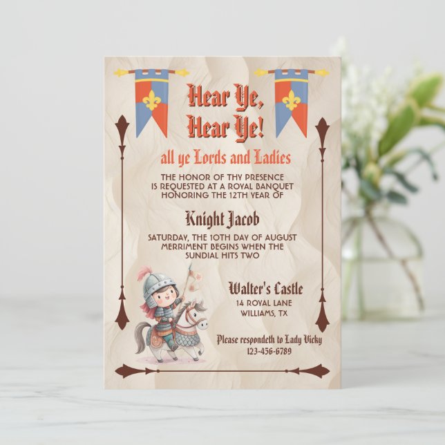 Hear Ye Medieval Renaissance Royal Birthday Invitation (Standing Front)