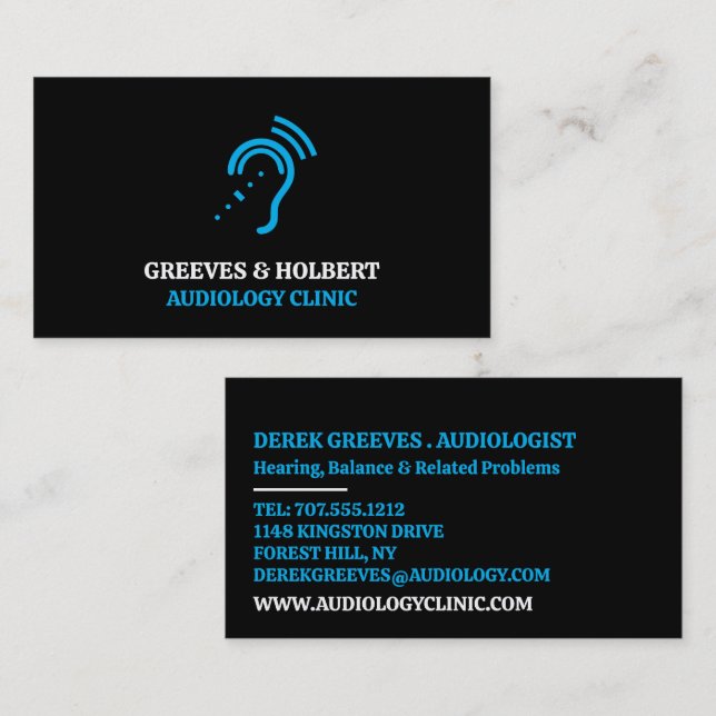 Hearing Aid Design, Audiologist, Audiology Clinic Business Card (Front/Back)