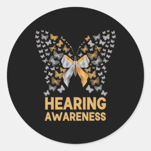 Hearing Awareness Butterfly Ribbon Family Support  Classic Round Sticker