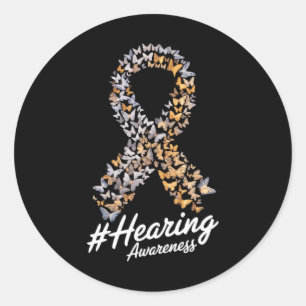 Hearing Awareness Butterfly Ribbon T-Shirt Classic Round Sticker
