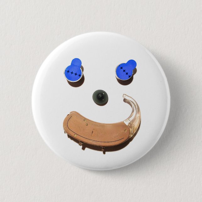 Hearing = Happier + Healthier 2 Inch Round Button (Front)
