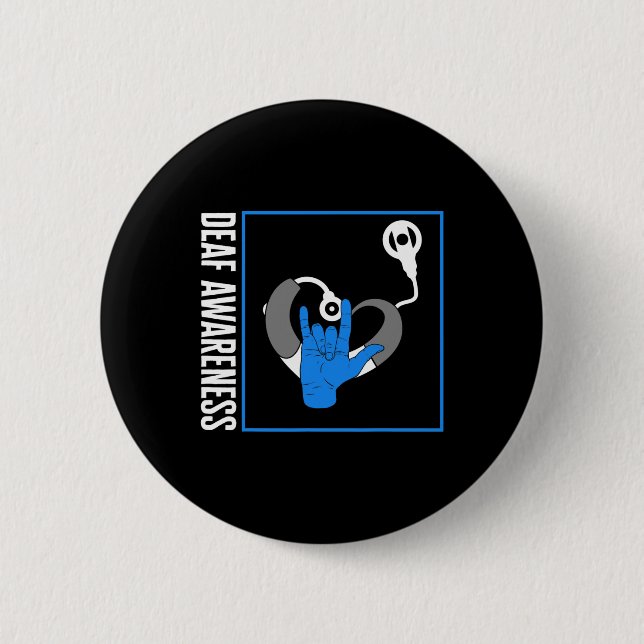 Hearing Loss Awareness Deaf Cochlear Implant ASL H 2 Inch Round Button (Front)
