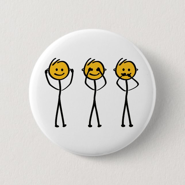 Hearing, seeing and silent drawing. Three monkeys 2 Inch Round Button (Front)