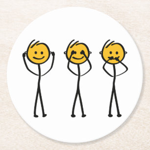 Hearing, seeing and silent drawing. Three monkeys Round Paper Coaster