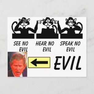 hearnoseeno_funny, SATAN, arrow, see no Hea... Postcard