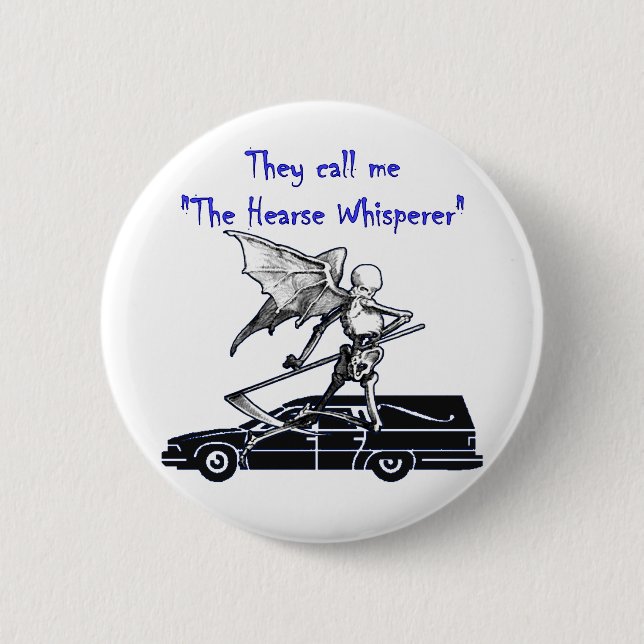 Hearse and Grim Reaper Skeleton Goth Humour 2 Inch Round Button (Front)