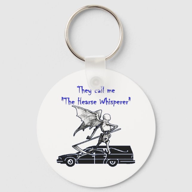 Hearse and Grim Reaper Skeleton Goth Humour Keychain (Front)
