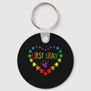 Heart 100th Day of 1st grade Teacher Autism Awaren Keychain