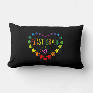 Heart 100th Day of 1st grade Teacher Autism Awaren Lumbar Pillow