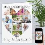 Heart 11 Photo Collage Husband Script Anniversary Card<br><div class="desc">Say Happy Anniversary with a love heart photo collage, personalized wedding anniversary card. The photo template is set up for you to add your pictures, working in rows from top to bottom. The photo collage holds 11 photos which are displayed in a mix of portrait, landscape and square / instagram...</div>