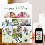 Heart 11 Photo Collage White Rose Happy Birthday Card<br><div class="desc">Say Happy Birthday with a love heart photo collage, personalized birthday card, decorated with watercolor roses and anemone flowers. The photo template is set up for you to add your pictures, working in rows from top to bottom. The photo collage holds 11 photos which are displayed in a mix of...</div>