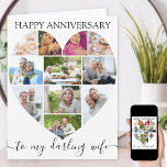 Heart 11 Photo Collage Wife Script Anniversary Card<br><div class="desc">Say Happy Anniversary with a love heart photo collage, personalized wedding anniversary card. The photo template is set up for you to add your pictures, working in rows from top to bottom. The photo collage holds 11 photos which are displayed in a mix of portrait, landscape and square / instagram...</div>