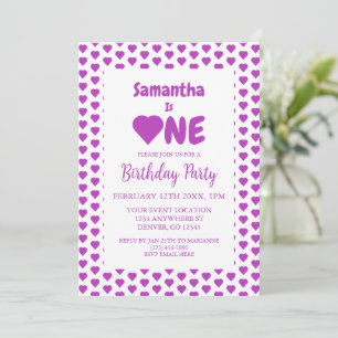 Heart 1st Birthday Invitation