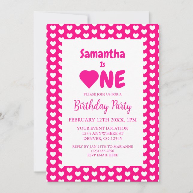 Heart 1st Birthday Invitation (Front)