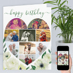 Heart 9 Photo Collage White Rose Happy Birthday Card<br><div class="desc">Say Happy Birthday with a love heart photo collage, personalized birthday card, decorated with watercolor roses and anemone flowers. The photo template is set up for you to add your pictures, working in rows from top to bottom. The photo collage holds 9 photos which are displayed in a mix of...</div>