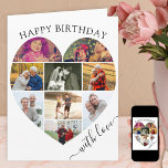 Heart 9 Photo Collage with Love Script Birthday Card<br><div class="desc">Say Happy Birthday with a love heart photo collage, personalized birthday card. The photo template is set up for you to add your pictures, working in rows from top to bottom. The photo collage holds 9 photos which are displayed in a mix of portrait and landscape formats. "with love" is...</div>