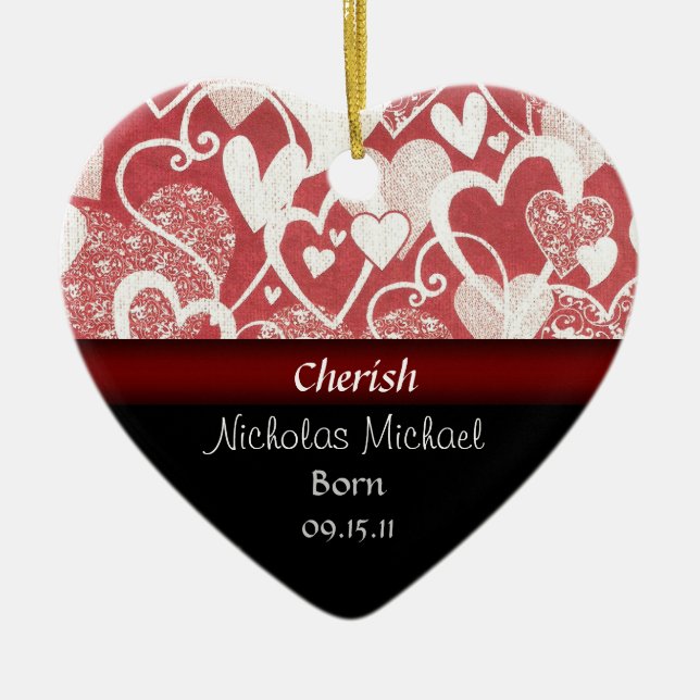 Heart Adoption Announcement Keepsake Ceramic Ornament (Front)