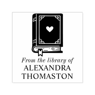 Heart Adorned Book with Library Book Name #1SQ Self-inking Stamp