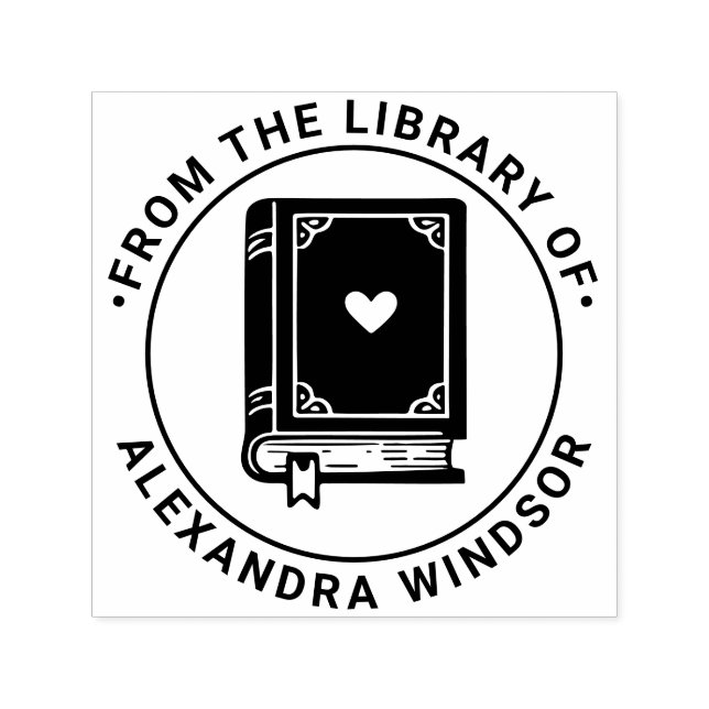 Heart Adorned Book with Library Book Name Self-inking Stamp (Design)