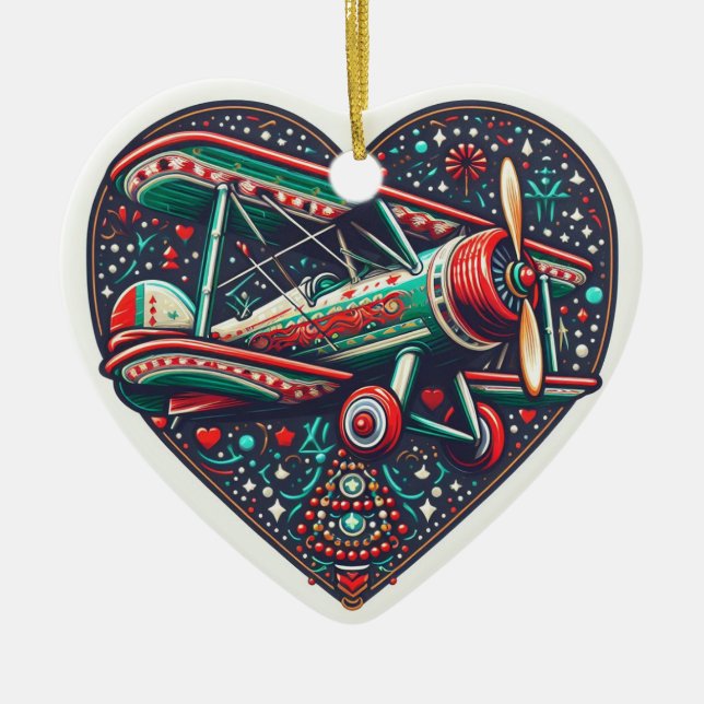 Heart Airplane Biplane Ornament (Front)