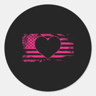 Heart American Flag Breast Cancer Awareness Cool U Classic Round Sticker