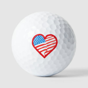Heart American Flag Design Golf Balls