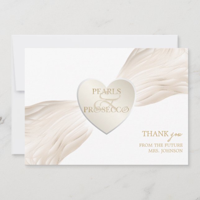 Heart Ampersand Pearls & Prosecco Bridal Shower Thank You Card (Front)