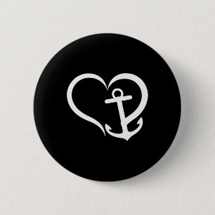 Heart Anchor Love Nautical Ocean Boating Sailing  2 Inch Round Button