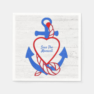Heart Anchor On Whitewashed Wood Napkin