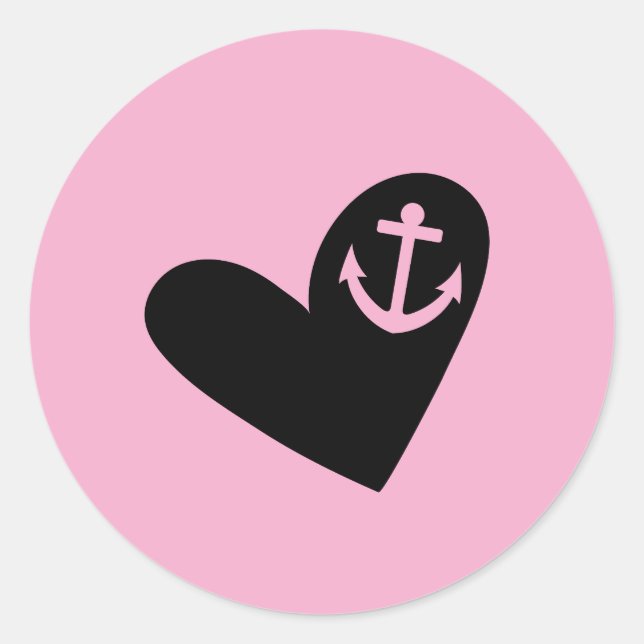heart and anchor pink classic round sticker (Front)