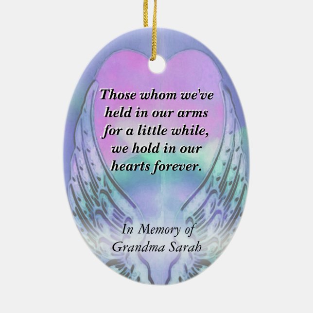 Heart and Angel Wings Memorial Ceramic Ornament (Back)