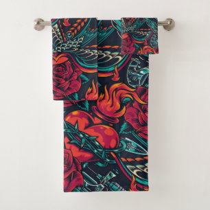 heart and bird  bath towel set