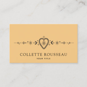 Heart And Celestial Crescent Moon Yellow Gold Business Card