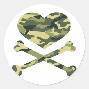 heart and cross bones light camo classic round sticker
