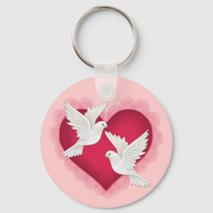 Heart and Doves - Pink Keychain