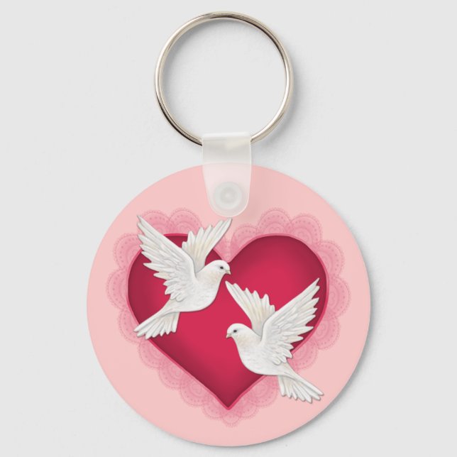 Heart and Doves - Pink Keychain (Front)