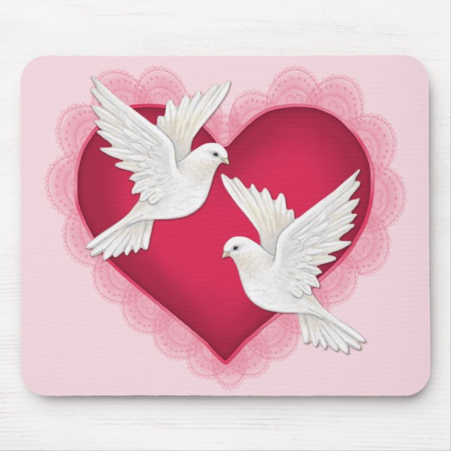 Heart and Doves - Pink Mouse Pad (Front)