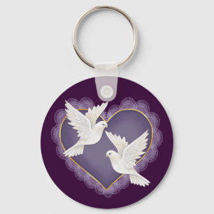 Heart and Doves - Purple Keychain