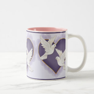 Heart and Doves - Purple Two-Tone Coffee Mug