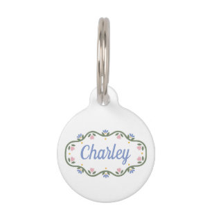 Heart and Flower Name Frame Pet Tag