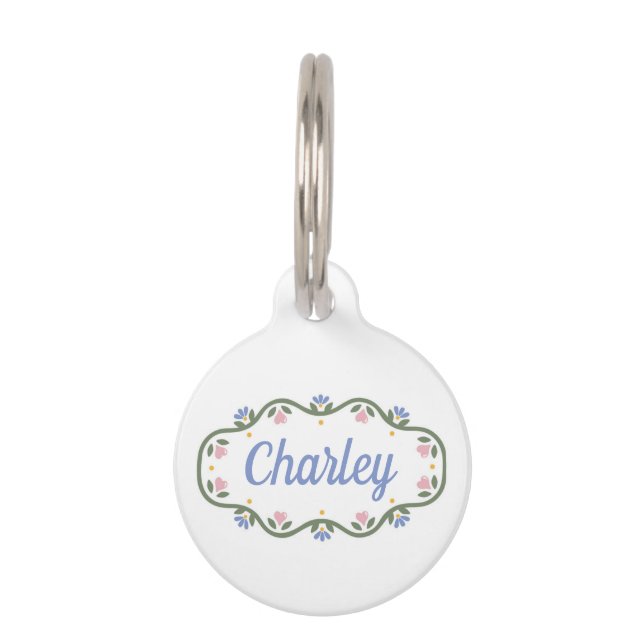 Heart and Flower Name Frame Pet Tag (Front)