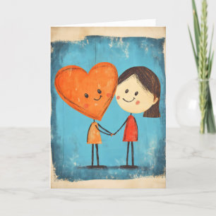 Heart and Girl Cute Retro Love Holiday Card