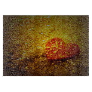 Heart and Glitter on Vintage Book Page Still Life Cutting Board