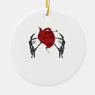 Heart And Hands - Skeleton Heart Hands  Ceramic Ornament