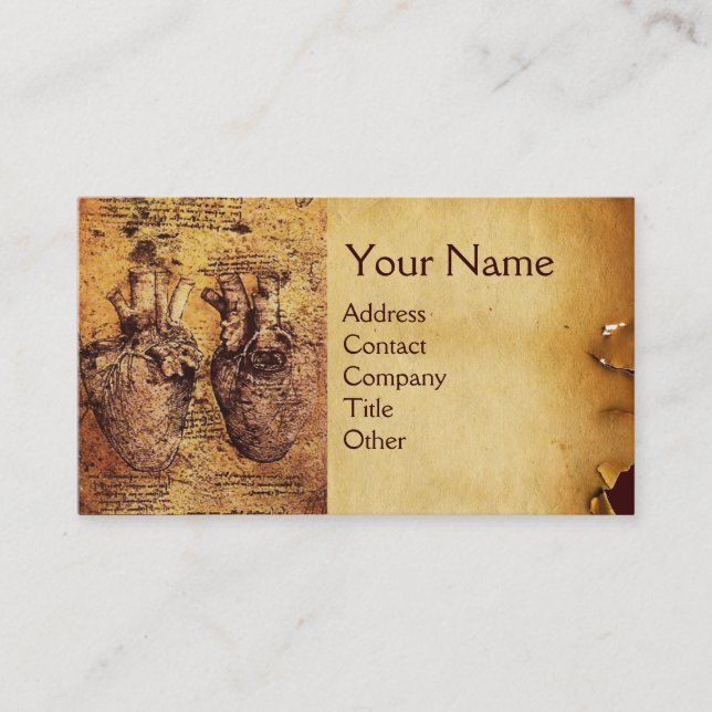 Heart And Its Blood Vessels Antique Parchment Business Card (Front)