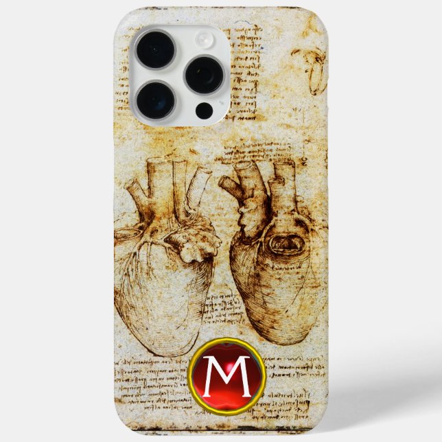 Heart And Its Blood Vessels Parchment Gem Monogram Case-Mate iPhone Case (Back)
