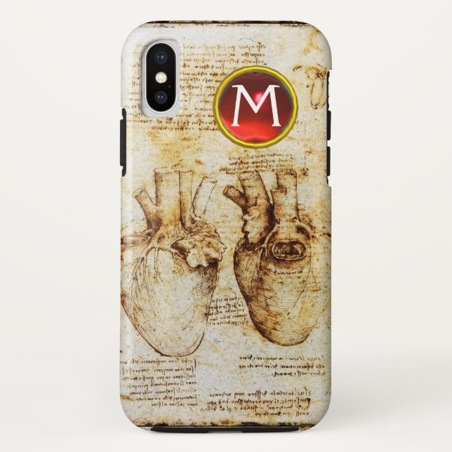 Heart And Its Blood Vessels Parchment Gem Monogram Case-Mate iPhone Case (Back)