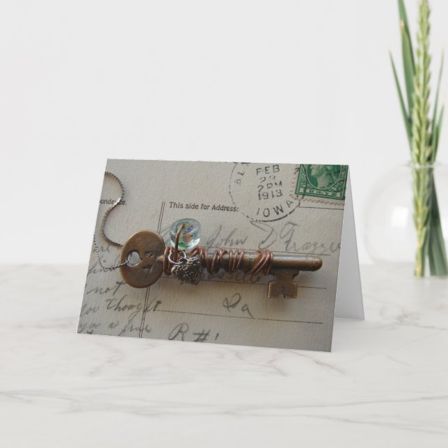 Heart and Key Mixed Media Necklace Still Life Card (Front)