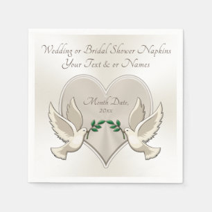 Heart and Love Birds Wedding Cocktail Napkins